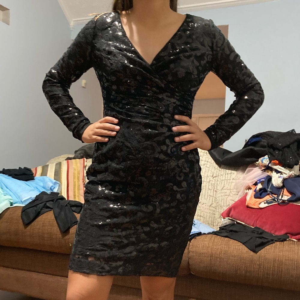 Black Mesh Lace Ralph Lauren Long Sleeve Dress